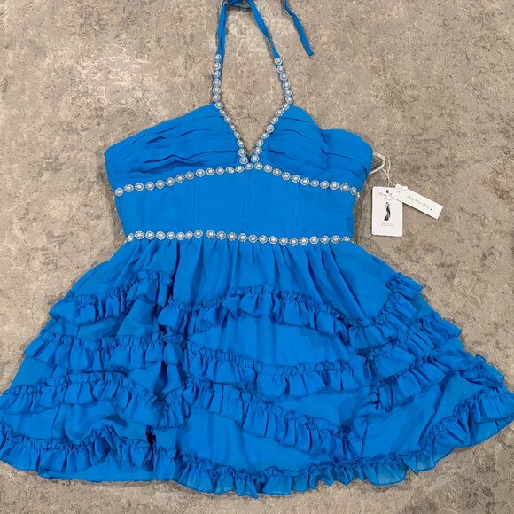 Women's BLUE Short Ruffle Homecoming Formal Gown Ball Party Evening Prom Dresses - Picture 3 of 16